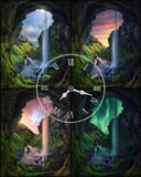 Transitions through four phases—sunrise, day, sunset, and night—reflecting the natural changes in light throughout the day.